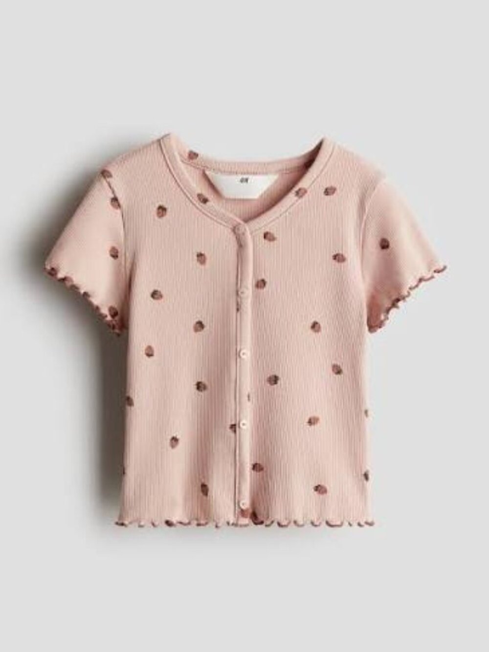 VGUC H&M Pink strawberry lettuce hem tshirt with buttons youth 8/10
